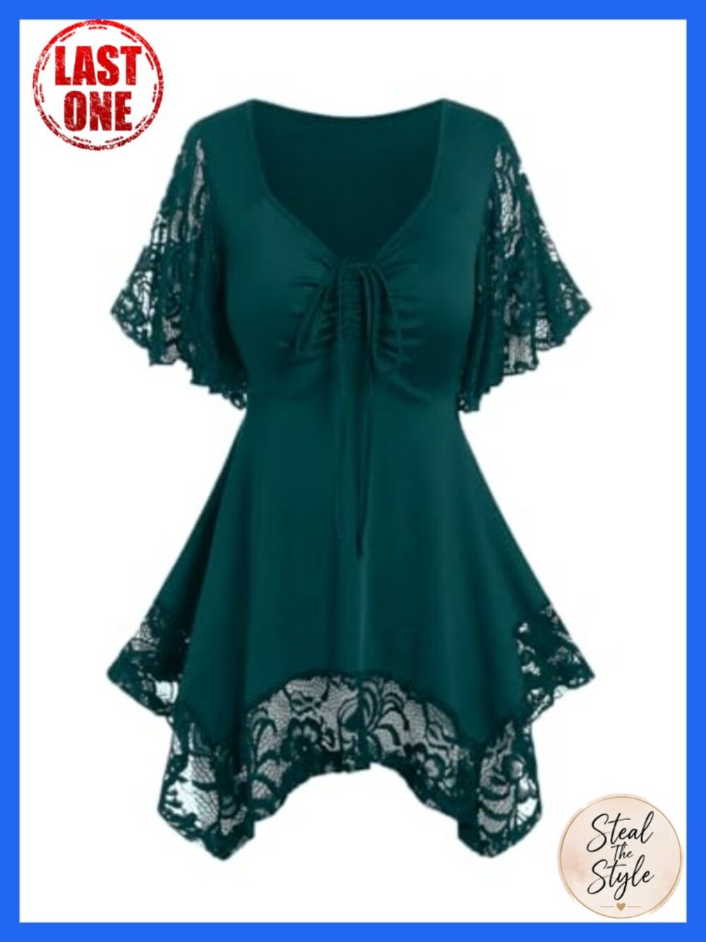 Plus Size Flower Lace T-Shirt Batwing Sleeve Handkerchief Top